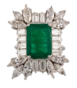 14 kt. White Gold, Emerald and Diamond Ring