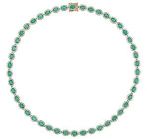 14 kt. Yellow Gold, Emerald and Diamond Necklace