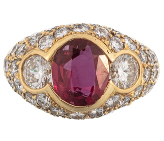 18 kt. Yellow Gold, Ruby and Diamond Ring
