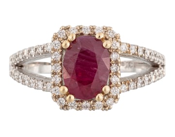 18 kt. Two Tone Gold, Burmese Ruby and Diamond Ring