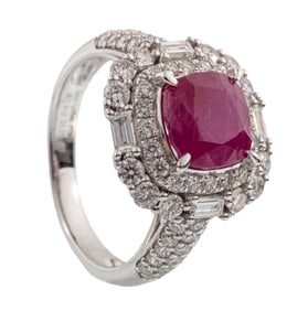 Platinum, Burmese Ruby and Diamond Ring