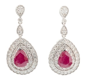 Platinum, Ruby and Diamond Dangle Earrings