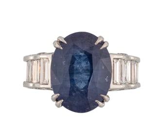Platinum, Sri Lankan Sapphire and Diamond Ring