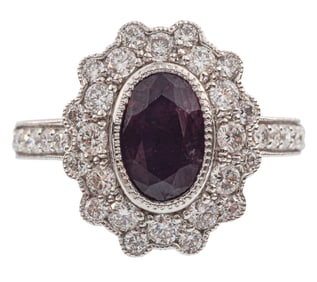 Platinum, Kashmir Sapphire and Diamond Ring