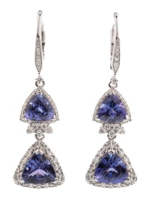 Pair of Platinum, Tanzanite and Diamond Dangle Earrings