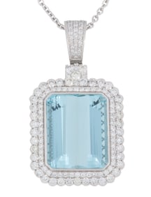 Platinum, Aquamarine and Diamond Pendant on Chain