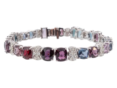 Platinum, Multicolor Spinel and Diamond Bracelet