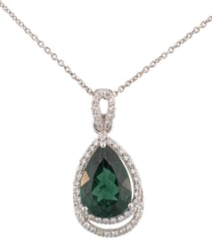 Platinum, Tourmaline and Diamond Pendant on Chain