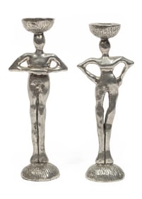 Patrick Meyer Studio Pewter Figural Candlesticks