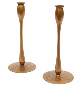 Pair of American Bronze "Theta" Style Candlesticks