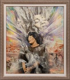 Raymond Howell, American/California 1927-2002, "Ella Fitzgerald", mixed media and collage on canvas