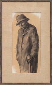 Betty Warren, American/New York 1920-1993, "Man in Overcoat/Study of Old Man", charcoal and oil on