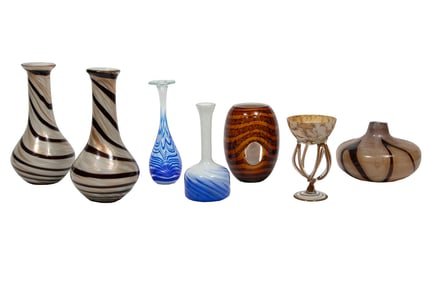 Seven Art Glass Vases of Various Forms