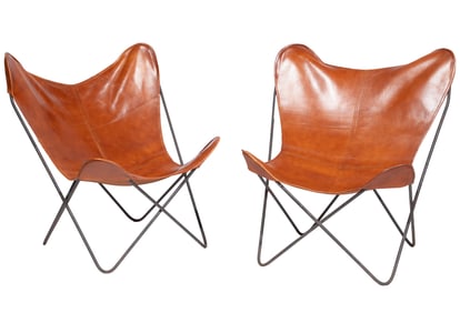 Pair of Mid-Century Leather Butterfly Chairs
