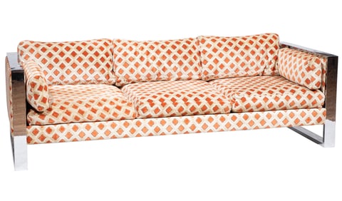 Milo Baughman Style Mid-Century Modern Chrome Sofa