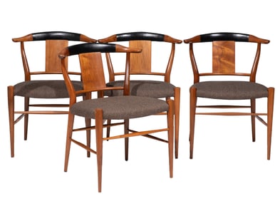 Four Modern Teak Horn Back Style Chairs