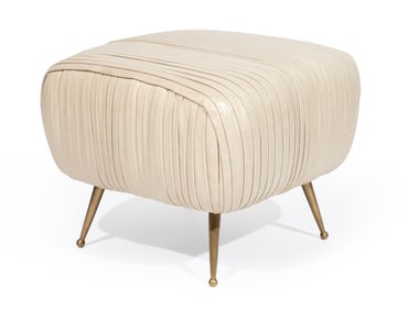 Kelly Wearstler Ruched Leather and Brass "Souffle" Ottoman