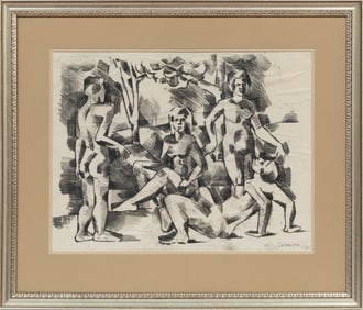 Marcel Gromaire, French 1892-1971, "Nude Figures", etching on paper laid on board