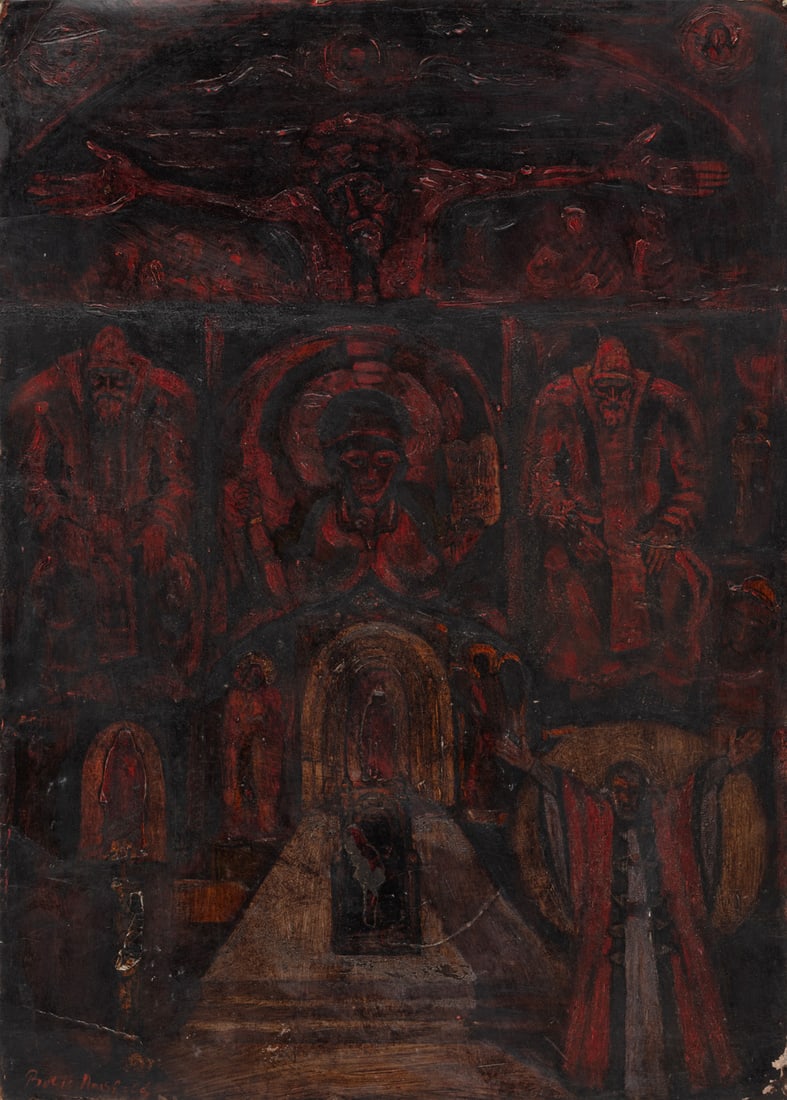 Boris Izrailevich Anisfeld, Russian/United States 1878-1973, "Crucifixion", oil with mixed media and (1 of 3)