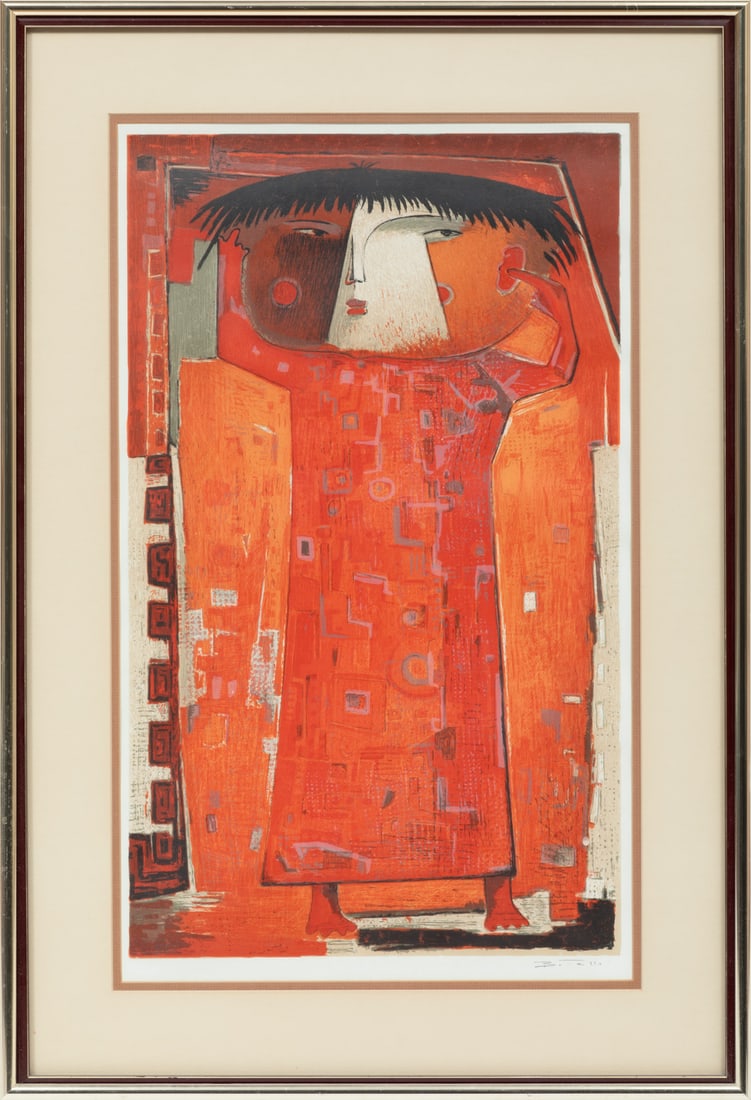 Angel Botello, Spanish/Puerto Rico 1913-1986, "El Ruido", lithograph: Angel BotelloSpanish/Puerto Rico, 1913-1986"El Ruido"lithographc. 1976, pencil-signed lower right, framed.Sheet: 25 5/8 x 21 1/8 in. (65.1 x 53.7 cm.), Frame: 30 5/8 x 21 x 1 in. (77.8 x 53.3 x 2.5 cm