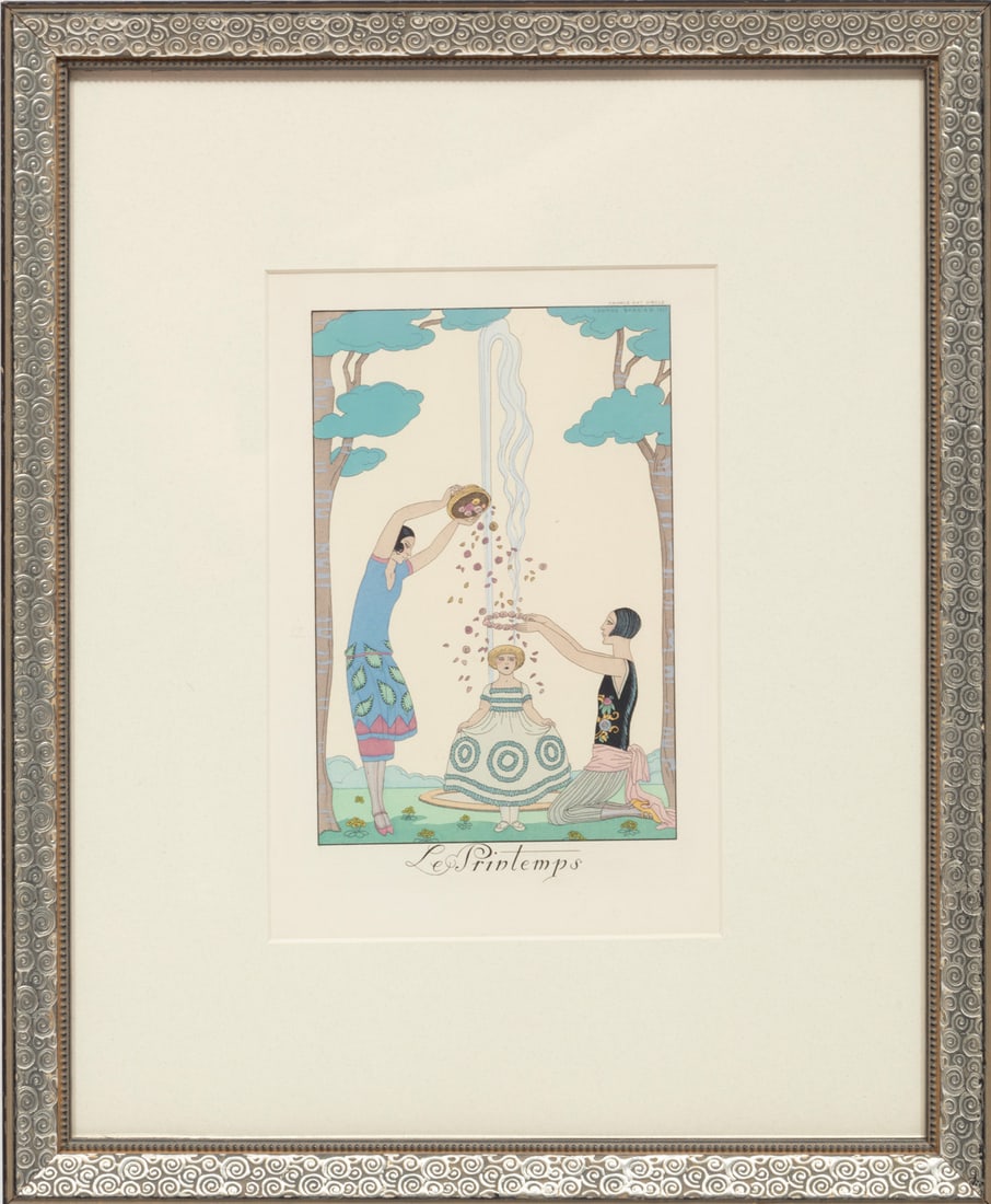 George Barbier, French 1881-1932, "L'Escarputette", 1923, "S?r?nade", 1923, "Au Polo", 1923,: George BarbierFrench, 1881-1932"L'Escarputette", 1923, "S?r?nade", 1923, "Au Polo", 1923, "L'Ensie", 1924, "Paestum", 1924, "L'Avarice", 1924, "La Col?re", 1924, "L.Hiver", 1925, "Le Pritemps", 1925,