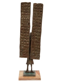 Aharone Bezalel, Afgan/Israel 1926-2012, ?Untitled: Figure with Inscribed Tablets?, bronze