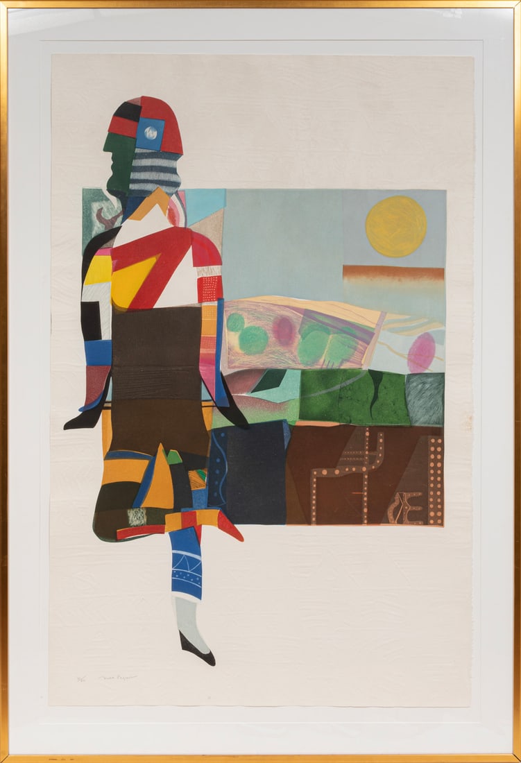 Max Papart, French 1911-1994, "Man of Venus", color aquatint and carborundum on embossed paper: Max PapartFrench, 1911-1994"Man of Venus"color aquatint and carborundum on embossed paper1983, pencil-signed and numbered ?41/60? lower left, gallery label on backing paper, framed.Sheet: 59 3/8 x 38