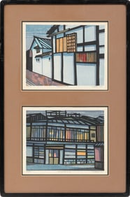 Clifton Karhu, American/Japan 1927-2007, ?Takayama I? and ?Takayama II?, 2 color woodblock prints on