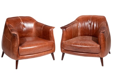 Pair of Contemporary Leather Club Chairs