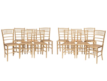 Set of Twelve Gold Painted Faux Bamboo Ballroom Chairs