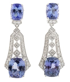 Pair of Art Deco Style Platinum, Tanzanite and Diamond Dangle Earrings