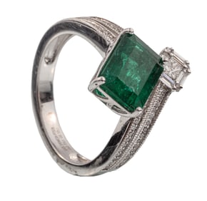 Platinum, Emerald and Diamond "Toi et Moi" Ring