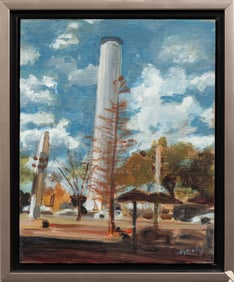 Betsy Neely, American/Louisiana 20th c., "The Stand Pipe, Baton Rouge, LA", oil on panel