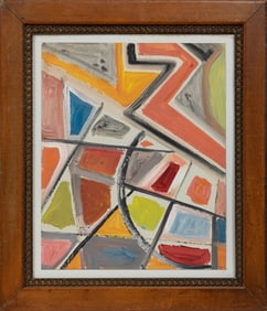 Jack Faxon, American/Michigan 1936-2020, "Abstract Composition", mixed media on paper laid on board