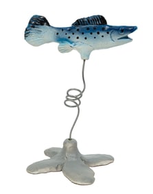 W. Steve Rucker, American/Louisiana 1954-2022, "Fish (Blue/Black Spots)", ceramic and steel