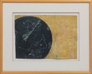 Reginald Gee, American/Wisconsin b. 1964, "Doppler Radar", oil pastel on found brown paper bag