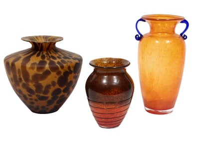 Three Various Form Art Glass Vases