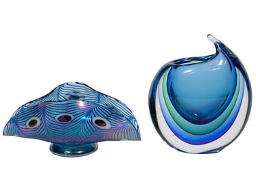 Two Pieces of Blue Art Glass