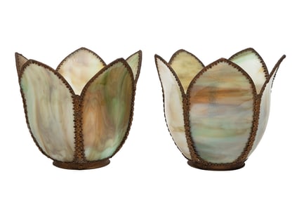 Pair of American Petal-Form Slag Glass Shades