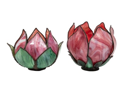 Two American Petal-Form Slag Glass Shades