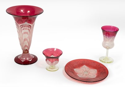 Four Cranberry Glass Items