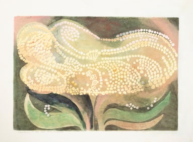 Virginia Barnes, American/Alabama 1895-1984, "Elderberry in Bud", hand-enhanced woodblock on paper