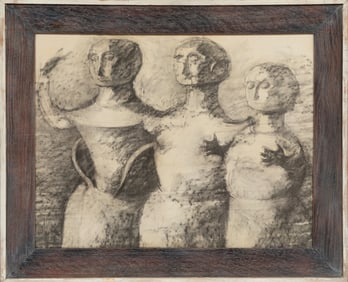 Xavier De Callatay, Belgian/Louisiana 1932-1999, "Three Fates", charcoal on paper