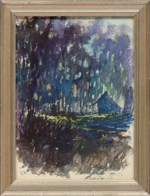 Don Wright, American/Louisiana 1938-2007, ?Cabin in Landscape at Night?, watercolor on paper