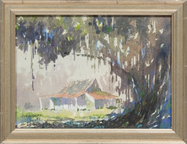 Don Wright, American/Louisiana 1938-2007, ?Cabin and Live Oak?, watercolor on paper
