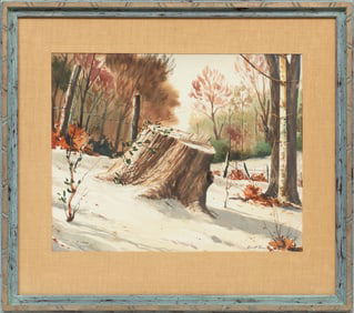 Emmitt Thames, American/Mississippi b. 1933, "Tree Stump in the Forest", watercolor on paper laid