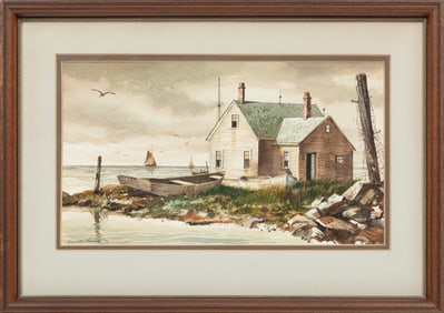 Emmitt Thames, American/Mississippi b. 1933, "Coastal Home", watercolor on Strathmore watercolor
