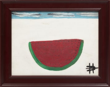 Clementine Hunter, American/Louisiana 1886-1988, "Watermelon", oil on canvas board