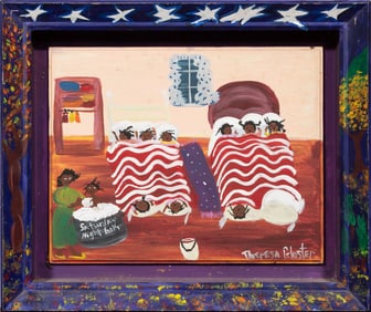 Theresa Gloster, American/North Carolina 20th c., "Saturday Night Bath", oil on panel