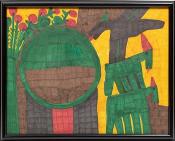 Willie White, American/Louisiana 1908-2000, ?Circles and Horses?, marker on paper